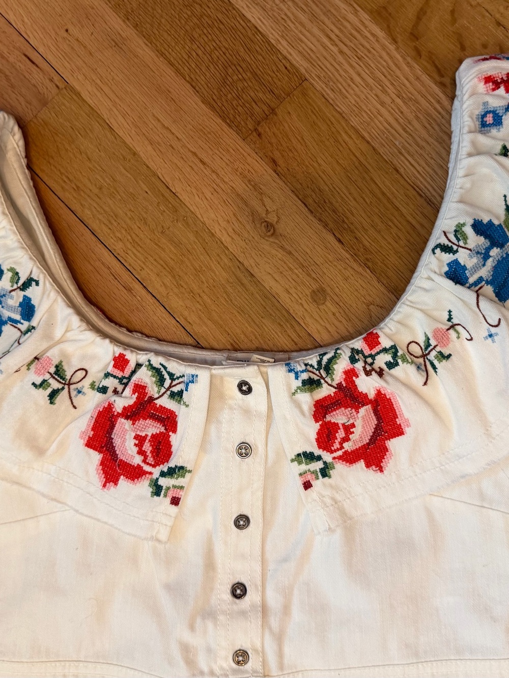 Pilcro Embroidered Ruffle-Sleeve Button Front Top - Picture 6 of 7